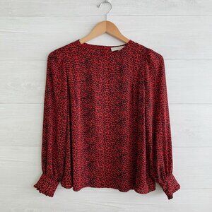 LOFT Petites - Black & red leopard print long sleeve chiffon top, SP
